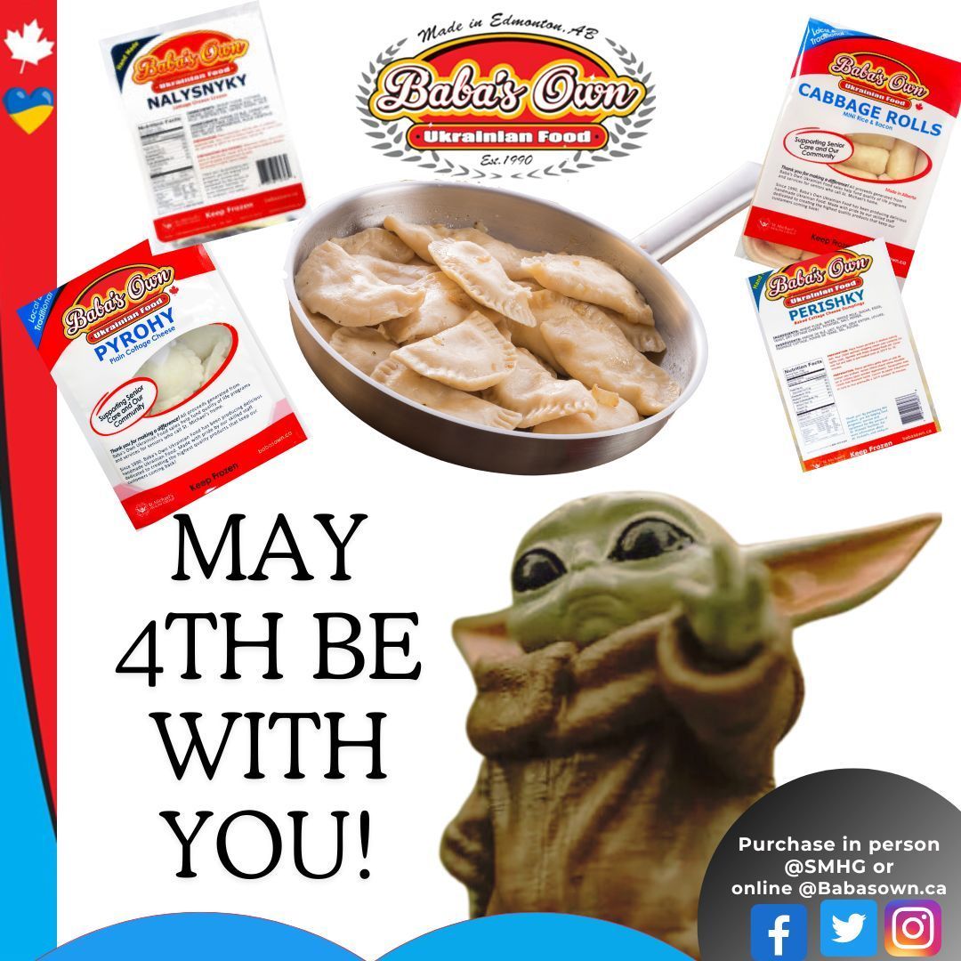 May the Fourth be with you! We've got asteroids of pyrohys, cabbage rolls and so much more @ Babasown.ca.
Online ordering available or visit us in person @SMHG to make a purchase 

#May4BeWithYou #EdmontonFamily  #ExploreEdmonton #YegFood #ShopLocal