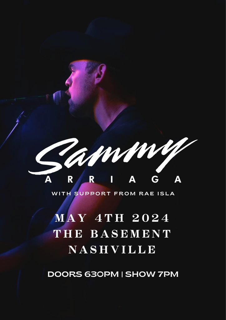 TONIGHT!! @SammyArriaga is in the house with Rae Isla at 7PM! Grab tickets when doors open at 6:30PM or at thebasementnashville.com 🎟️