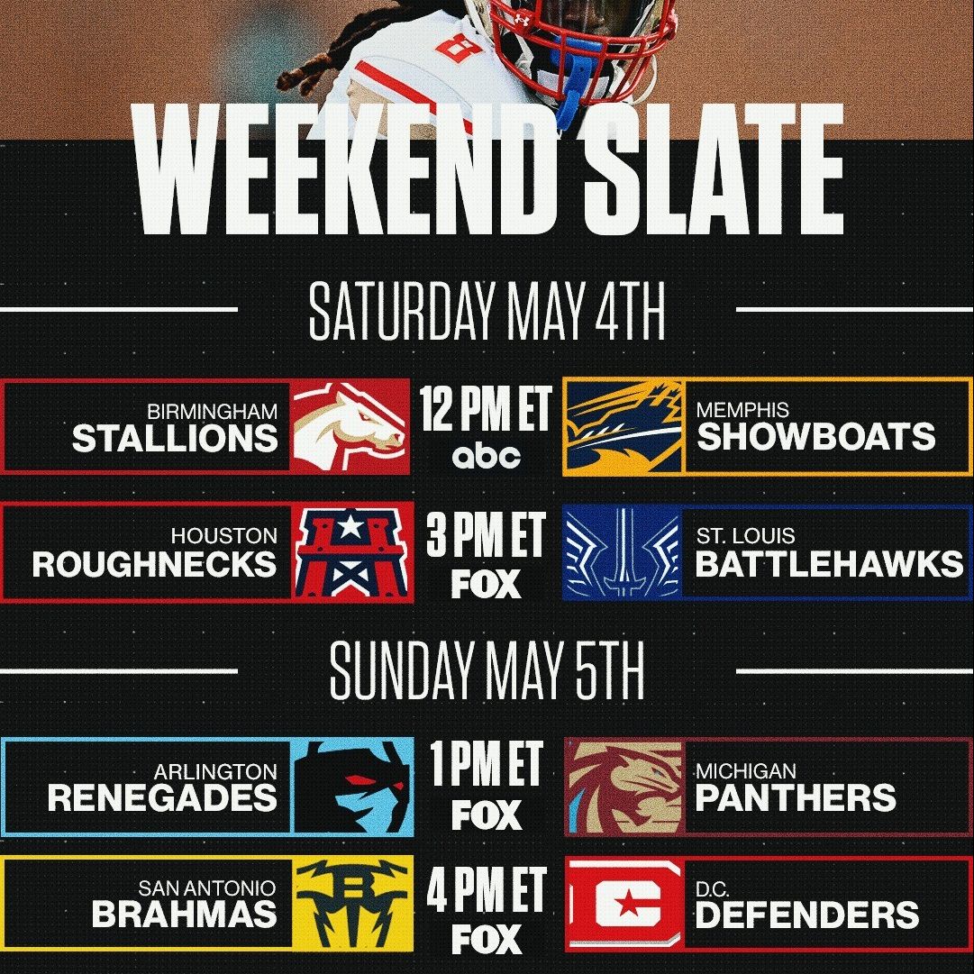 Sound off 🗣️ We want to know which @theufl game you're watching today! ⁠ ⁠ Swipe for the weekend slate ⏭️⁠ ⁠ #ufl #stallions #showboats