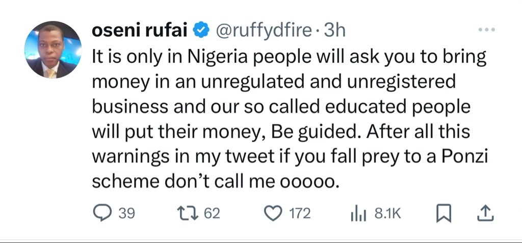 Predictably, he finally brought the matter to Twitter with innuendo on the investment venture of a TV guest, ostensibly to rile up negative emotions towards a man he could not talk down. This follows a failed attempt to discredit the man on a live show… 🫣🤡🤡