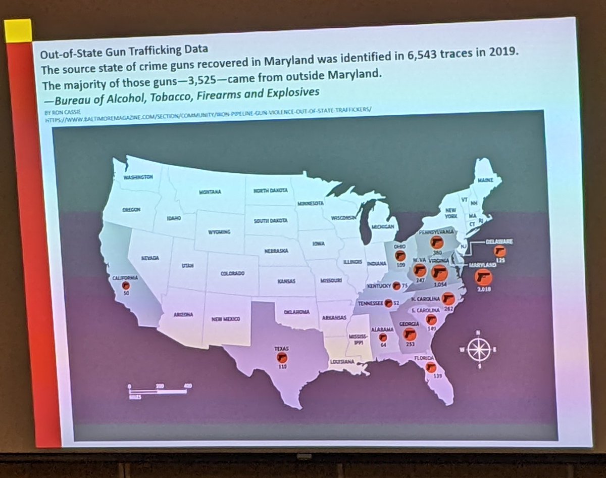#Maryland = state with highest number of handguns used in #homicide. Most guns here (>59%) are from out of state ('Iron Pipeline'). Grand rounds by chief of trauma Dr. David Efron @shocktrauma @UMMC @UMmedschool @MayorBMScott @SalkinTalkin @ShockTrauma_CC