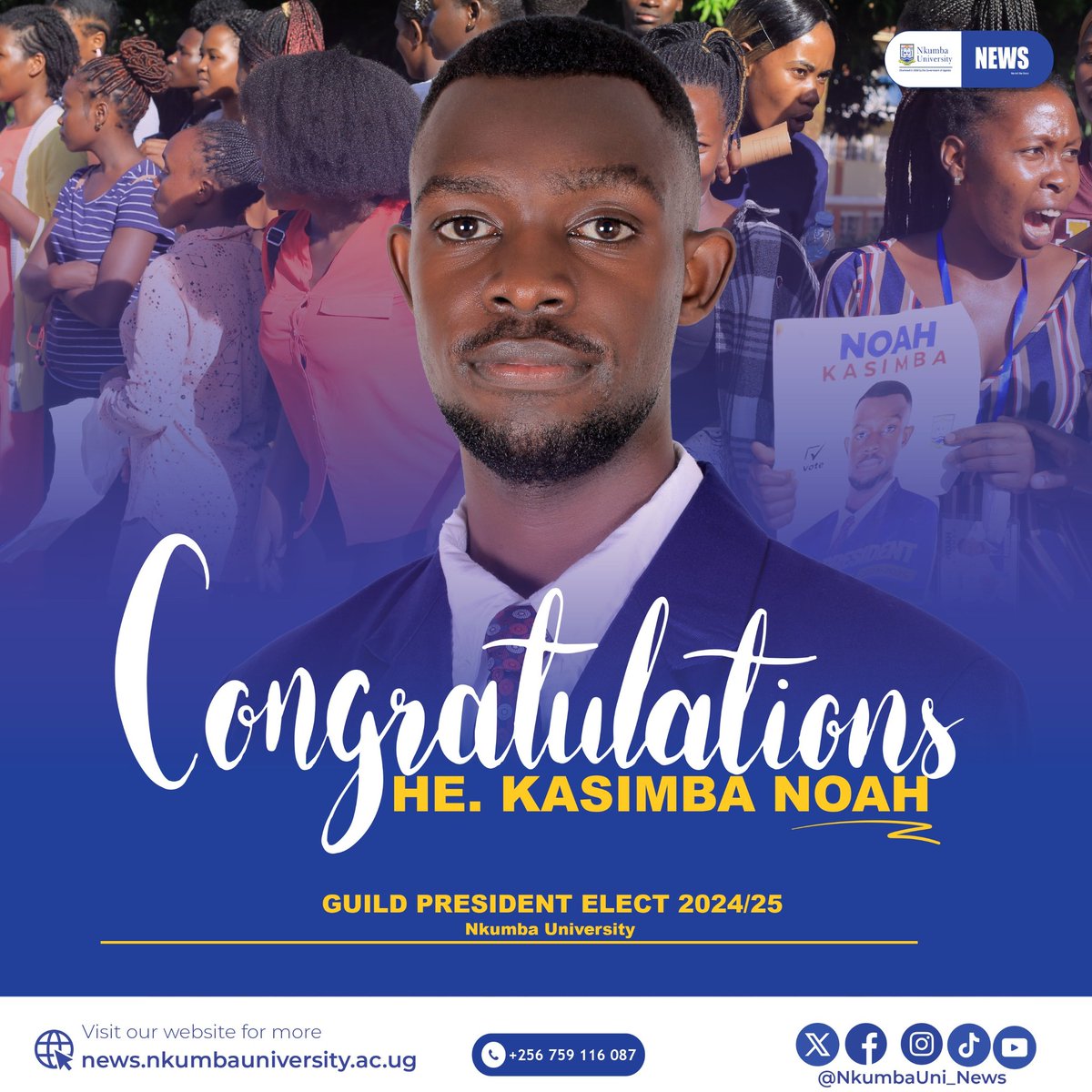 BREAKING NEWS: Kasimba Noah is the Guild President Elect of Nkumba university. Thank you Nkumba students for boarding the ark, it's time to sail. Welcome on board Genesis. 7:7