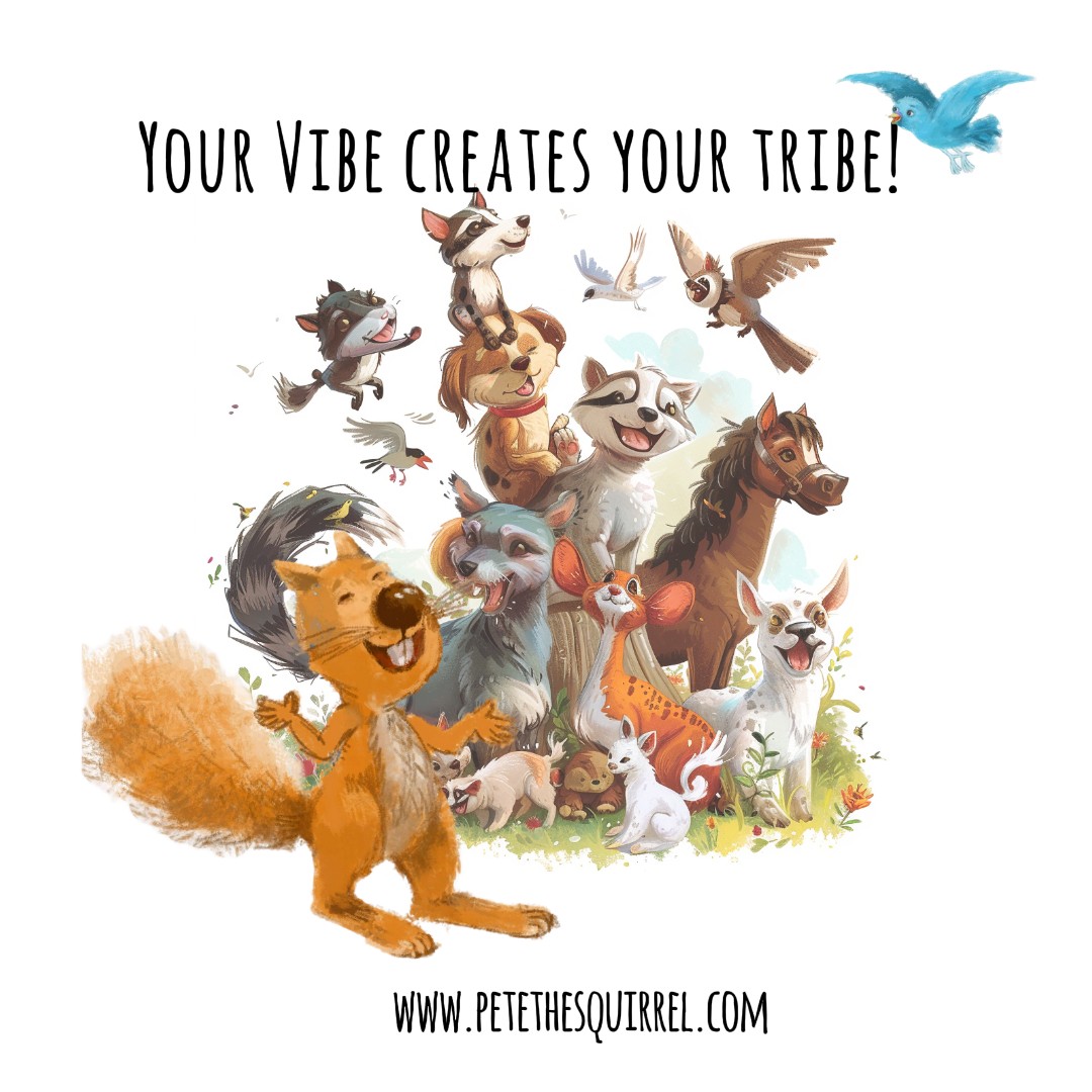 Your Vibe Creates Your Tribe! #vibe #tribe #saturday #squirrels #childrensbook #bookstagram #lawofattraction #gratefuleveryday #abundance #animals #pets #love #petethesquirrel #kidsbook #childrensauthorsofinstagram #kidlit #read #readaloud #saturday #vibe #goodvibrations #soul