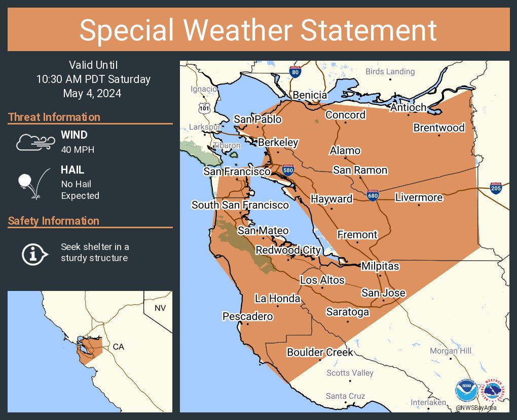 A special weather statement has been issued for San Jose CA, San Francisco CA and Oakland CA until 10:30 AM PDT