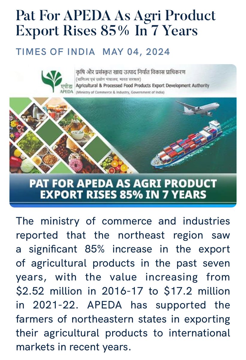 Pat For APEDA As Agri Product Export Rises 85% In 7 Years
via NaMo App