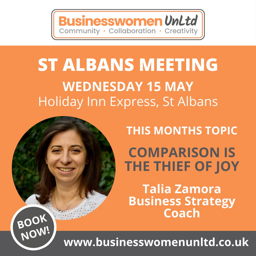 At this month’s St Albans meeting, our group leader, and Business Strategy Coach, Talia will be helping you value your uniqueness and be confident to break from the crowd. Join us for networking, book now businesswomenunltd.co.uk/events/st-alba… #BusinessWomenUnLtd