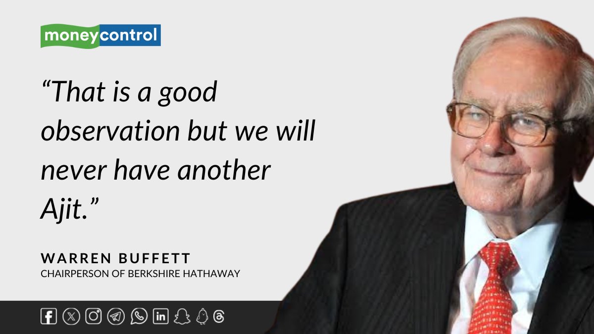@WarrenBuffett #BRK2024 | “We will not have another Ajit who is a fair bit younger than me. You would have to worry about me first. Ajit is hard to imitate so we have institutionalized some of that advantage,” says @warrenbuffett

Get live updates 🔴👇
moneycontrol.com/news/business/……