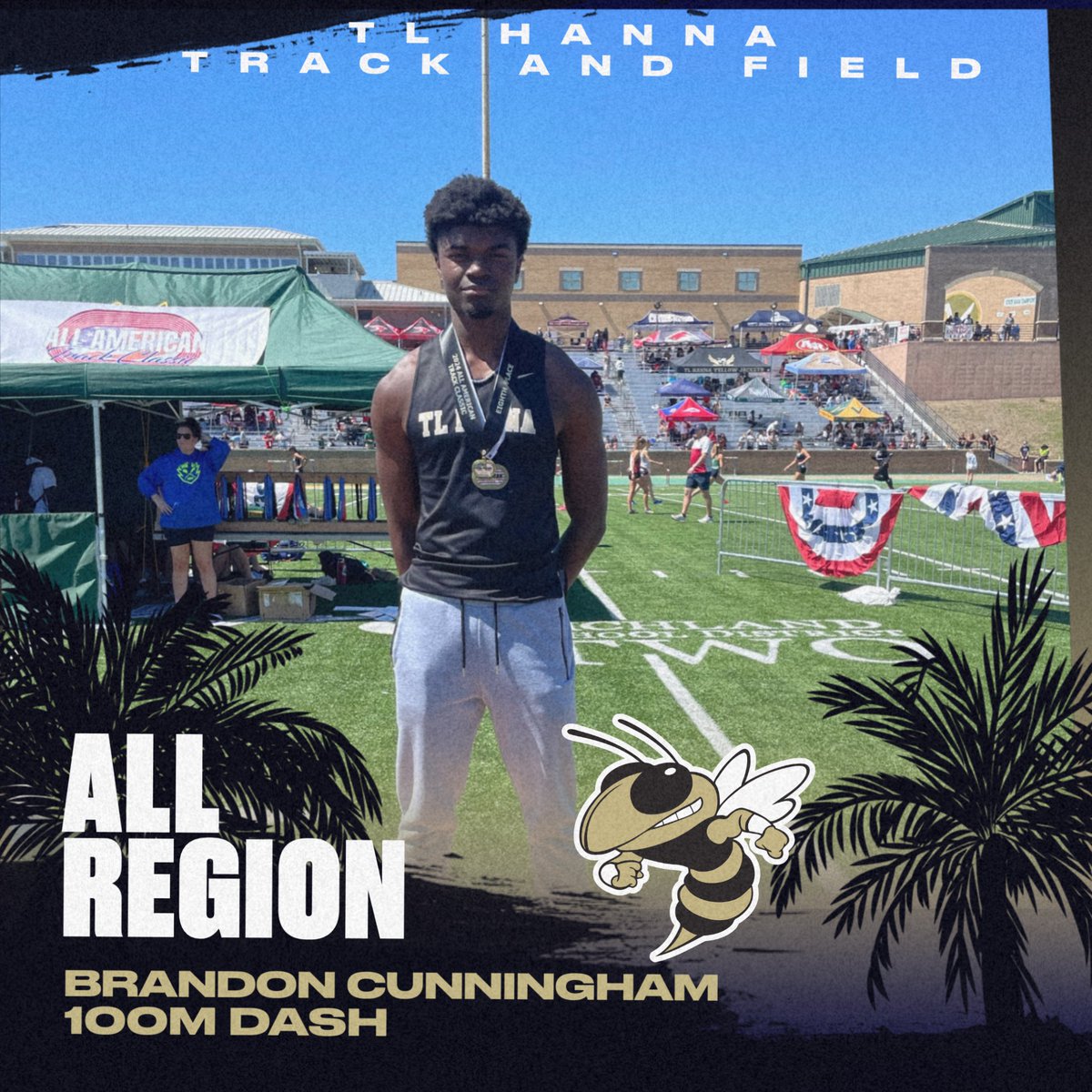 TL Hanna's Brandon Cunningham finished all region with a second place finish in the 100M Dash. @TLHanna_AD