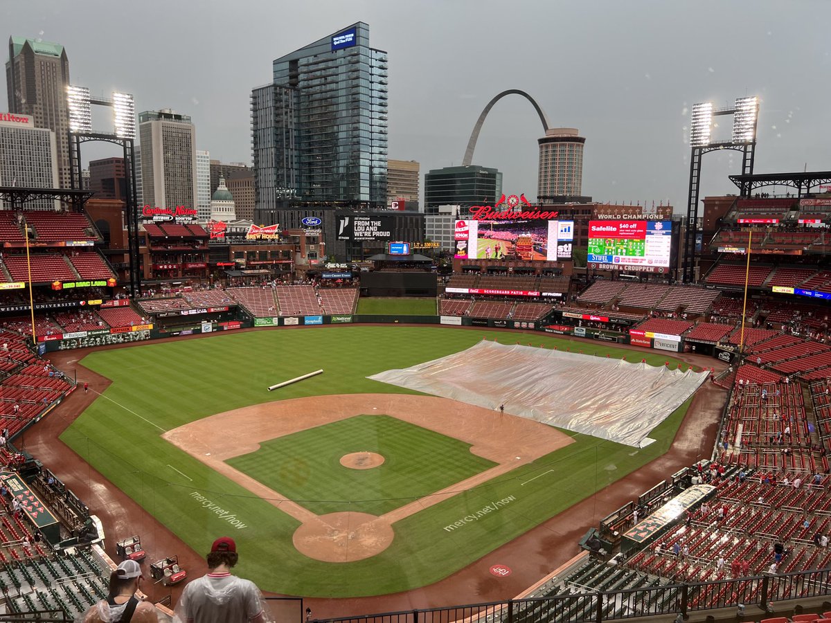Just like that, the tarp is coming off the field at Busch Stadium.