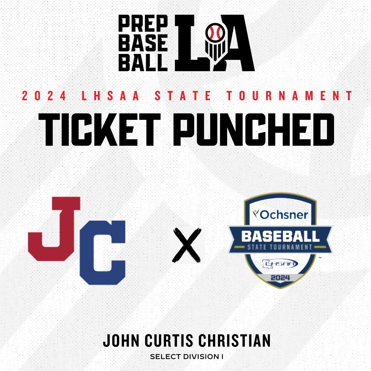 🎟️ 𝐓𝐢𝐜𝐤𝐞𝐭 𝐏𝐮𝐧𝐜𝐡𝐞𝐝 We’ll see the Select Division I #2 seed John Curtis Christian in Sulphur, LA next week for the 2024 @LHSAAsports State Tournament! #BeSeen @prepbaseball | @AlexArmandPBR