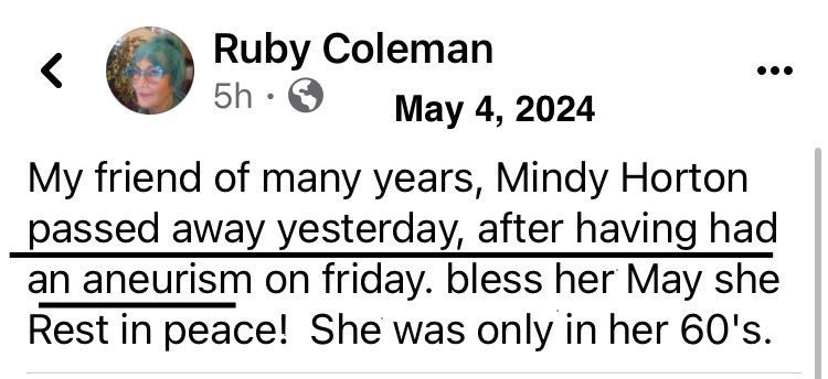 “My friend of many years, Mindy, passed away yesterday, after having had an aneurysm on Friday.” (May 2024) 🕊️ CREDIT: @Marbles34 #DiedSuddenly #FullyVaccinated