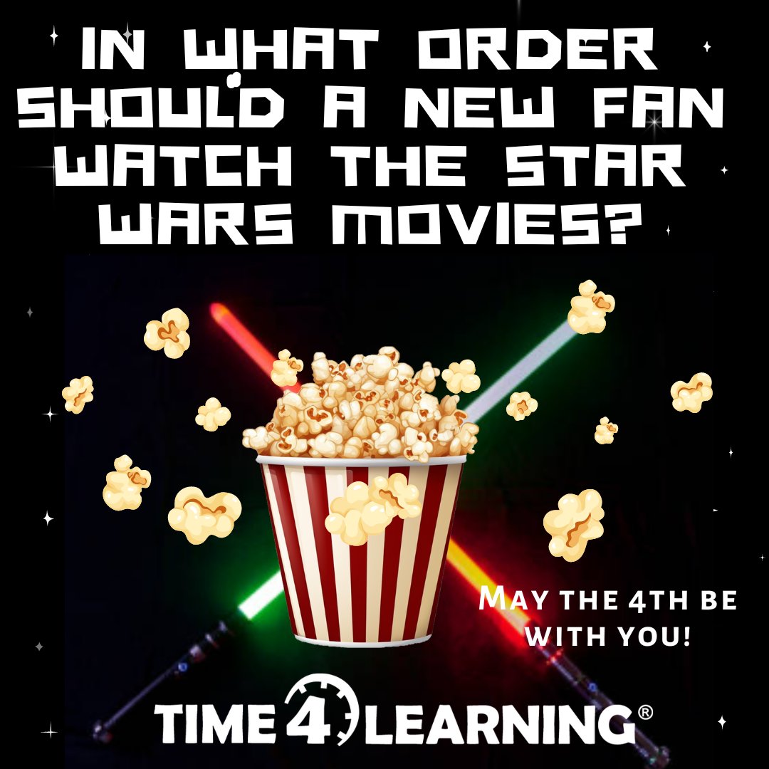 Time4Learning's tweet image. Settle this debate! Should a new fan watch the Star Wars movies in the order of release or 'chronological' order? #Maythe4th #StarWars #MovieNight