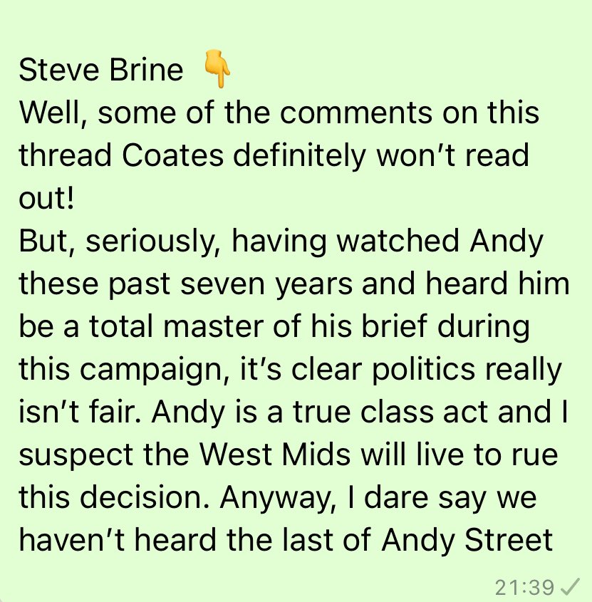 More leaked WhatsApps - CCHQ hits back, Sky’s interview with Andy Street and some bloke called “Coates” features