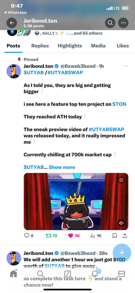 @0xweb3bond @TonUtyab $UTYAB #UTYABSWAP #DUCKRACE #MEMES $TON

greatposeidon.ton

All task completed ☑️