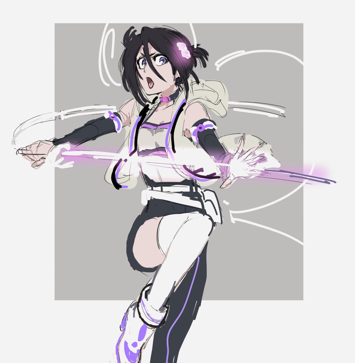 I feel like I can’t draw today, but it’s a concept for Cyber Rukia. 🥹