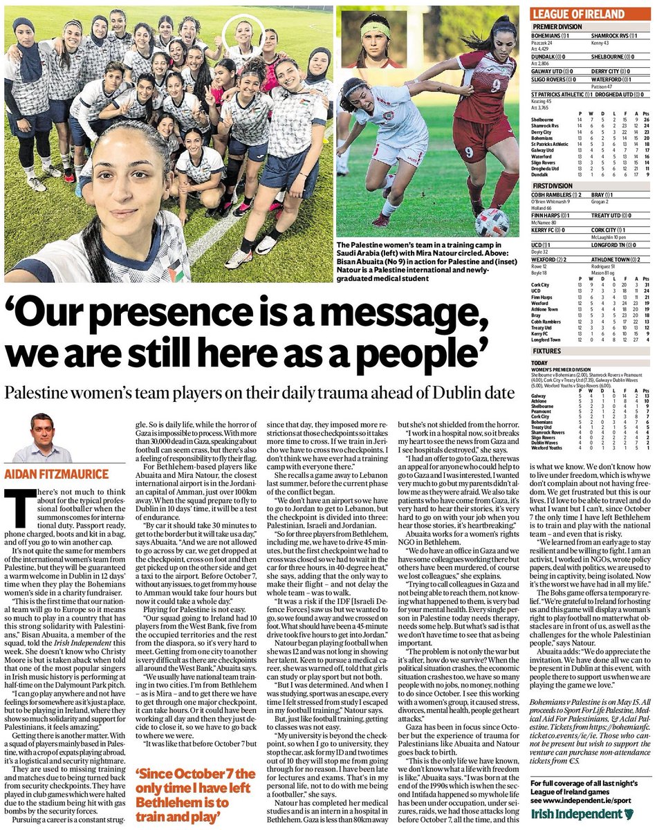 ❤️🇵🇸🖤 'This is the first time that our national team will go to Europe so it means so much to play in a country that has this strong solidarity with Palestinians.' 🗞️Palestine internationals Bisan Abuaita and Mira Natour spoke to @IndoSport ahead of our historic friendly at