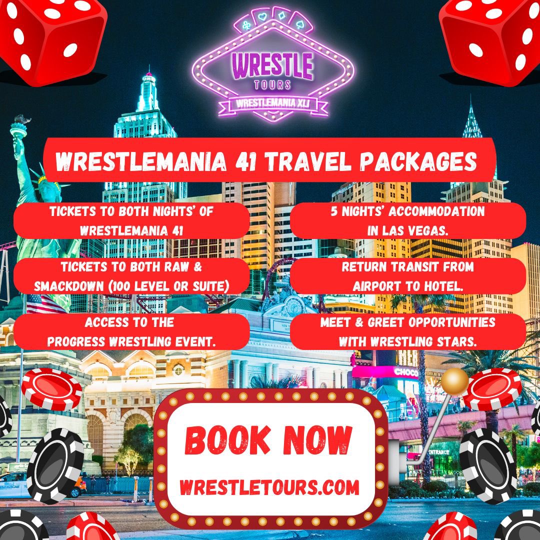💥 WRESTLEMANIA 41 - LAS VEGAS 🚨 The WrestleTours family are going to be living it up in SIN CITY! 📅 April 17th - April 22nd 2025 🎉 Our #WrestleMania 41 packages are OPEN & spaces are strictly limited! ‼️ Secure your place TODAY bit.ly/3RE0sE0 #WWEBacklash