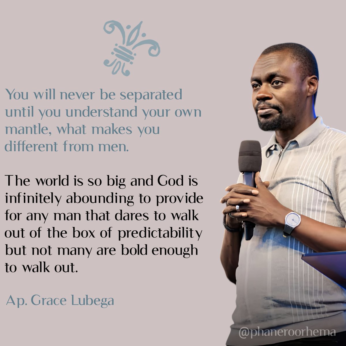 You will never be separated until you understand your own mantle, what makes you different from men.

Ap. Grace Lubega
#PhanerooRhema 
#MyGreatPrice2024 
#PhanerooApp