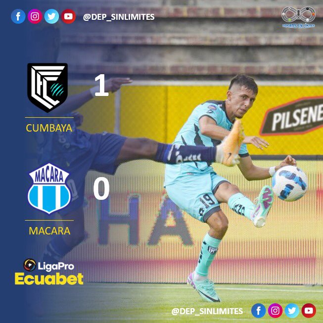 #Cumbayá 🟢 venció por la mínima a #Macará 🔵, con golazo de Lucas Ontivero, de tiro libre. 

📌 Los capitalinos vuelven a ganar en #LigaPro 🇪🇨 luego de 4 fechas.

¡Somos @Dep_SinLimites! 🎙⚽️