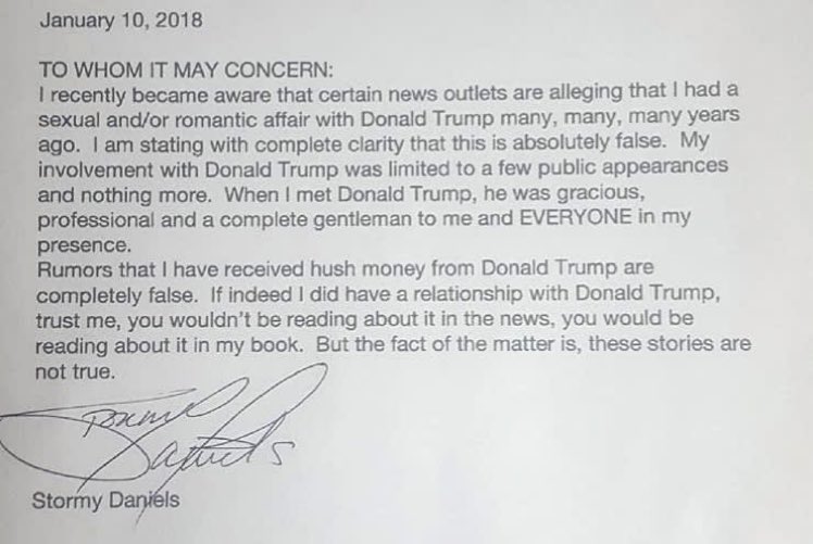 A SECOND Stormy Daniels letter denying her affair has been found.

Judge Merchan FORCED Rightful President Trump to delete the first letter and fined him $9,000.

Stormy and Judge Merchan definitely wish this letter didn't exist.

Sure would be a shame if everyone reposted it...