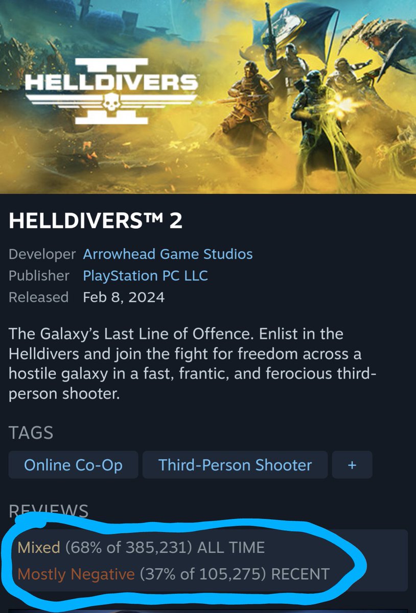 Right now vs about 13 hours ago.  Sheesh. #Helldivers2