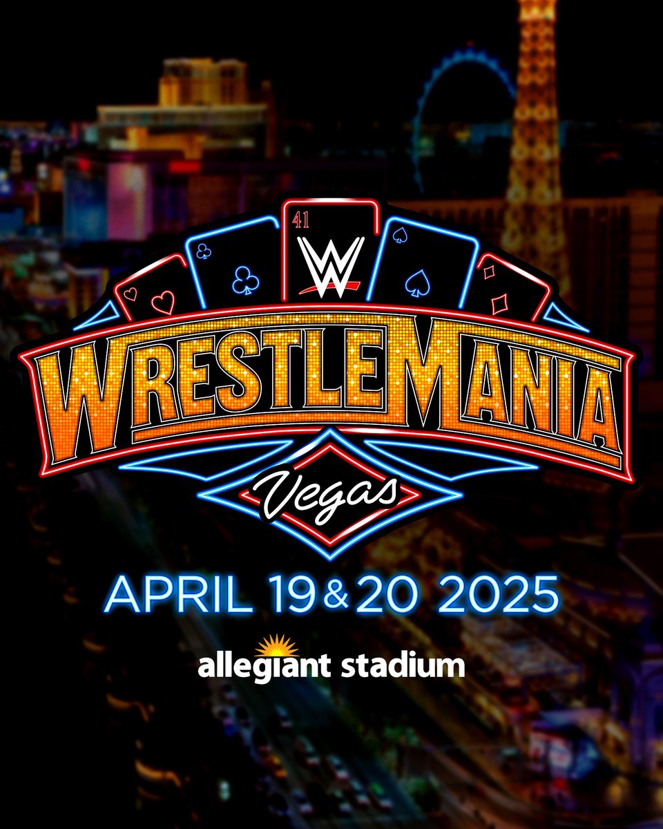 BREAKING: #WrestleMania 41 is coming to @AllegiantStadm in Las Vegas, LIVE on April 19th & 20th 2025!