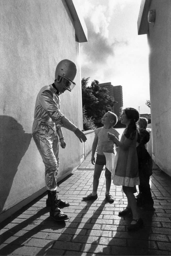 Jerry Dammers of The Specials entertaining a group of young children, dressed as an alien, 1980. Photo: Peter Anderson. Thanks to Marc Campbell via FB