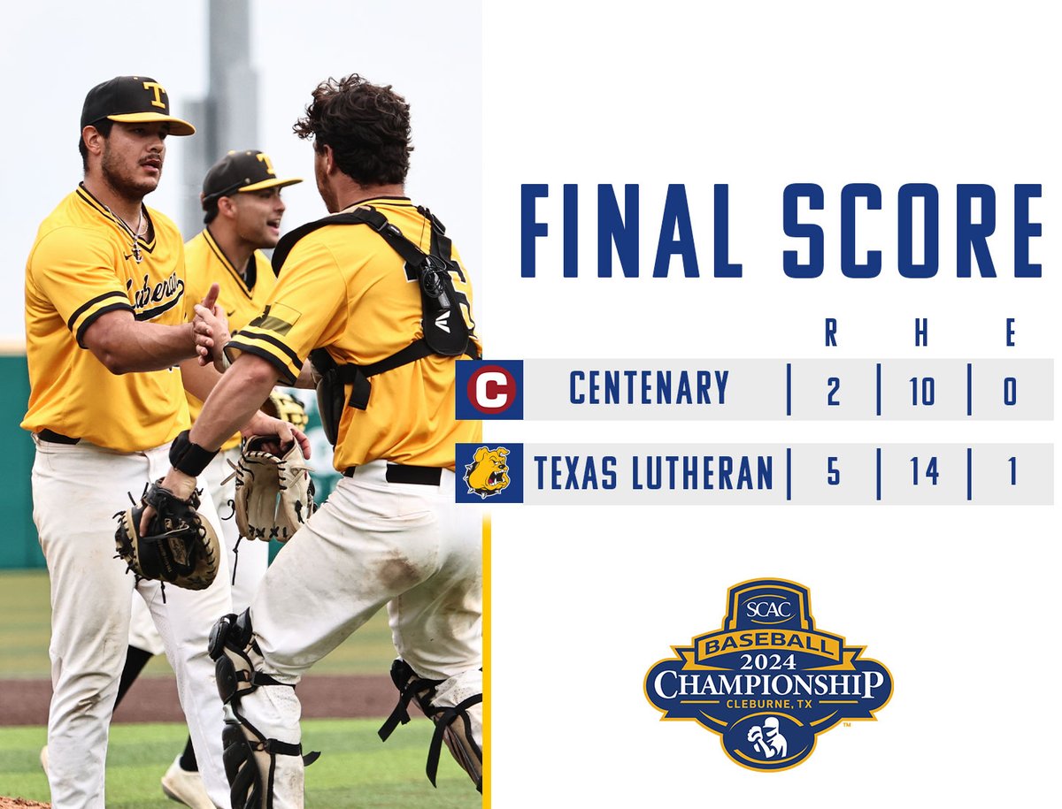 SCAC (@scac_sports) on Twitter photo SURVIVE & ADVANCEโ๏ธ
<a href="/tluathletics/">TLU Bulldogs</a> weathers a late surge by <a href="/GoCentenary/">Centenary Athletics</a> to take the first spot in tomorrows Championship.
#SCACChamps #SCACBsb #d3baseball SURVIVE & ADVANCEโ๏ธ
<a href="/tluathletics/">TLU Bulldogs</a> weathers a late surge by <a href="/GoCentenary/">Centenary Athletics</a> to take the first spot in tomorrows Championship.
#SCACChamps #SCACBsb #d3baseball