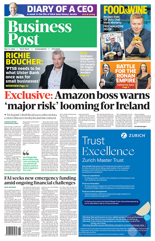 Tomorrow’s front page. Pick up a copy in stores or subscribe at businesspost.ie: 🗞️ “Major risk” looming for Ireland – Amazon boss 🗞️ Inside the battle for Johnny Ronan’s portfolio 🗞️ Highest airfares in years expected this winter