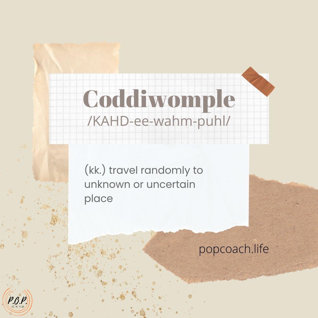 I love this!  What if we approached life with some 'coddiwomple seasoning?'  Take a chance.  Change your schedule.  Go somewhere you didn't plan.  Shake it up! 
#purposeoverperfection
#POPcoachlife
#livefromyourworth
#abideinthevine
#thrive
#mentalhealth  #selfcare #anxiety #l...