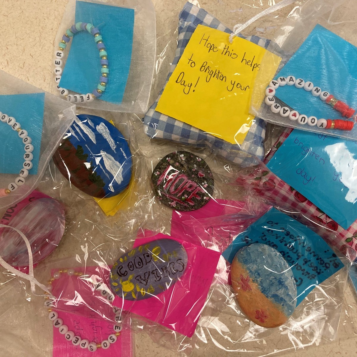 WPH's Volunteer Services visited Bronxville Middle School to talk about the power of compassion and small acts of kindness in healthcare settings. We thank the students for the painted stones, bracelets, and hand warmers with positive messages they created for our patients!