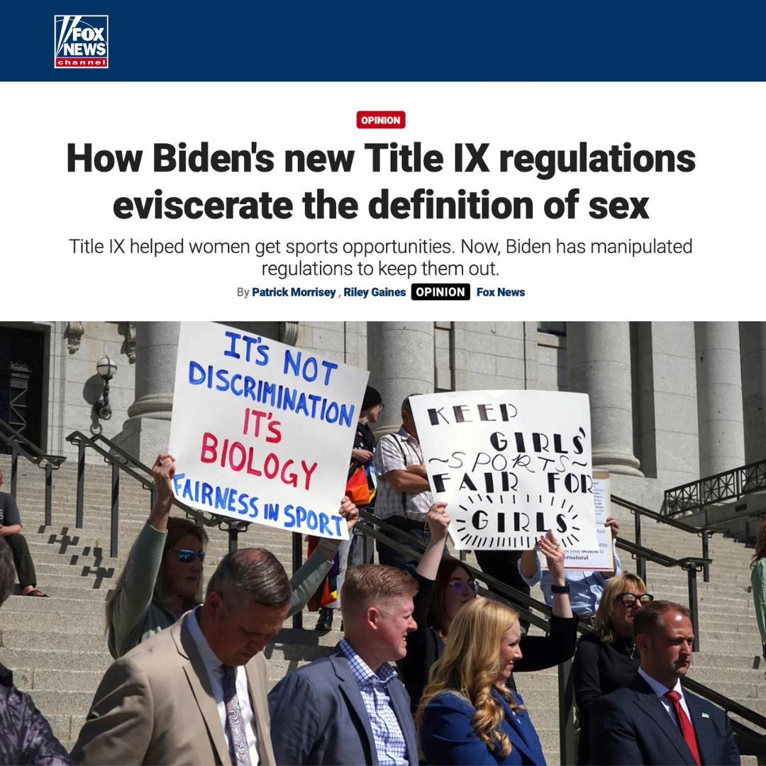 ‼️ From @Riley_Gaines_ & @MorriseyWV: “Title IX helped women get sports opportunities. Now, Biden has manipulated regulations to keep them out.” #StandWithWomen
foxnews.com/opinion/bidens…