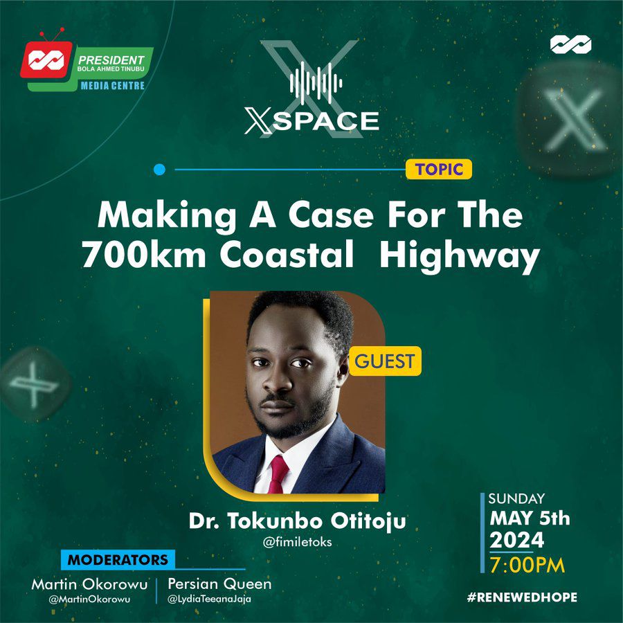 Join us on this week's edition of #PBATSpaces as we discuss “Making A Case For The 700km Lagos - Calabar Coastal Highway.” Guest: Dr. @fimiletoks Moderators: @martinokorowu & @LydiaTeeanaJaja Date: May 5, 2024 Time: 7:00pm Stay tuned!