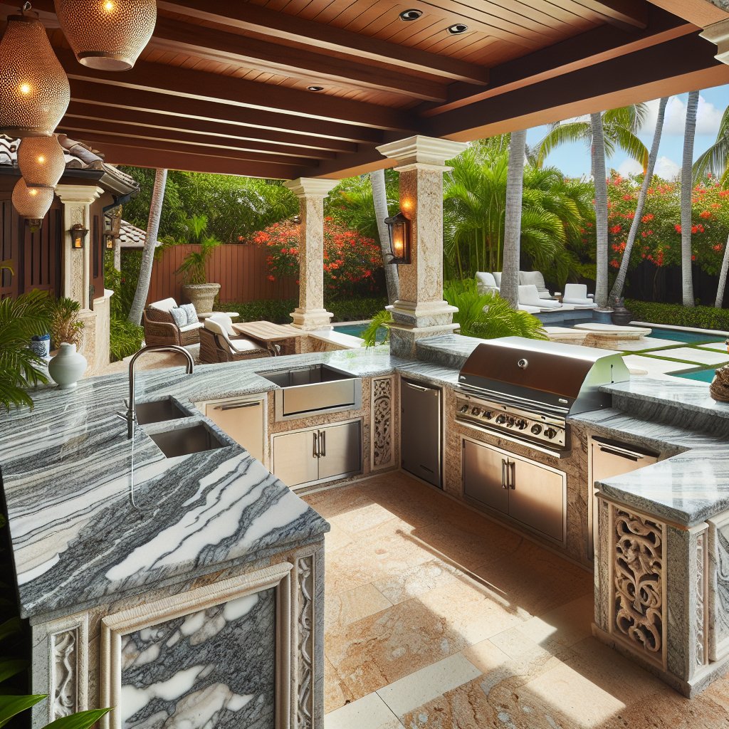 Enhance outdoor dining with Quartzite Outdoor Kitchens. Countertops & More turn your alfresco space into a luxurious extension of your lifestyle. 🌴🍽️✨ #OutdoorKitchenLuxury #HomeEntertainment 🏠🥂🔷