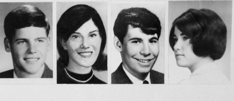 Four killed today 1970 at Kent State in Ohio during protests against Nixon’s Cambodia invasion--William Schroeder, Allison Krause, Jeffrey Miller and Sandra Lee Scheuer: