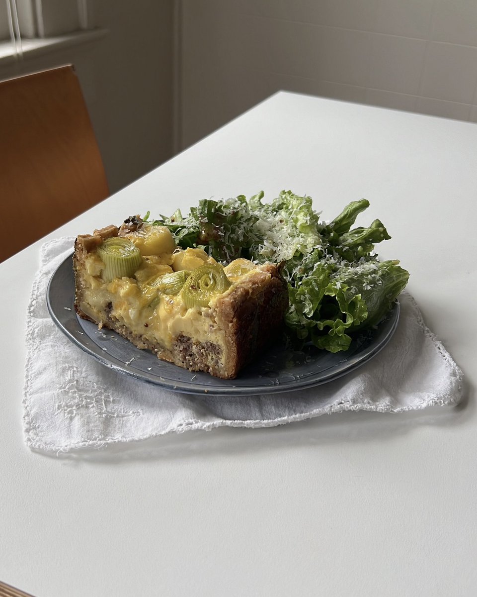 sage crust quiche with breaky sausage, sharp cheddar, dijon & leeks