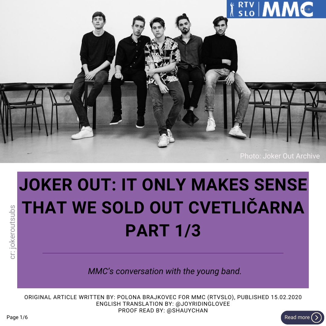 [ENG translation] Joker Out: It only makes sense that we sold out Cvetličarna. Read full article on our Tumblr page: (see comment for link). Original article written by Polona Brajkovec for MMC (RTVSLO), on 15.02.2020. The link is: rtvslo.si/zabava-in-slog… #jokeroutband