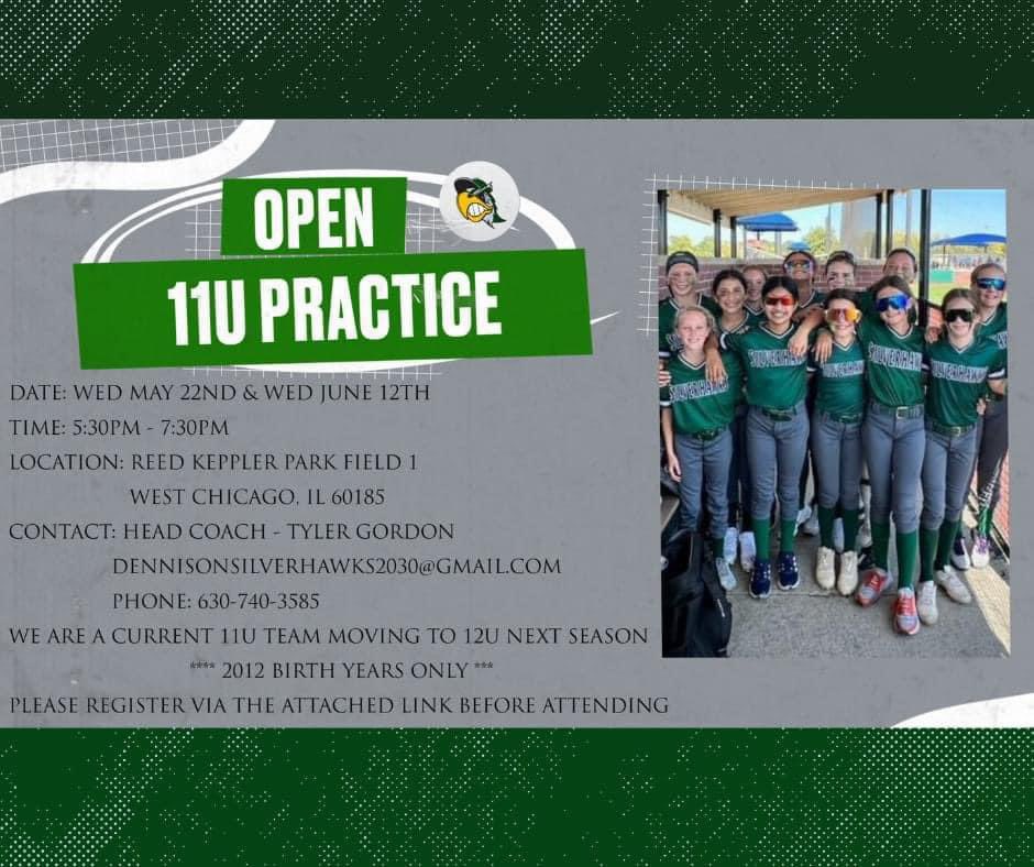 We are hosting 2 open practices for any 2012 birth year players. Come join us to learn more about the Dennison Silver Hawk's organization, our facilities and our team for the 2024/2025 season. Please use the link to register - bit.ly/3QfAGWE
