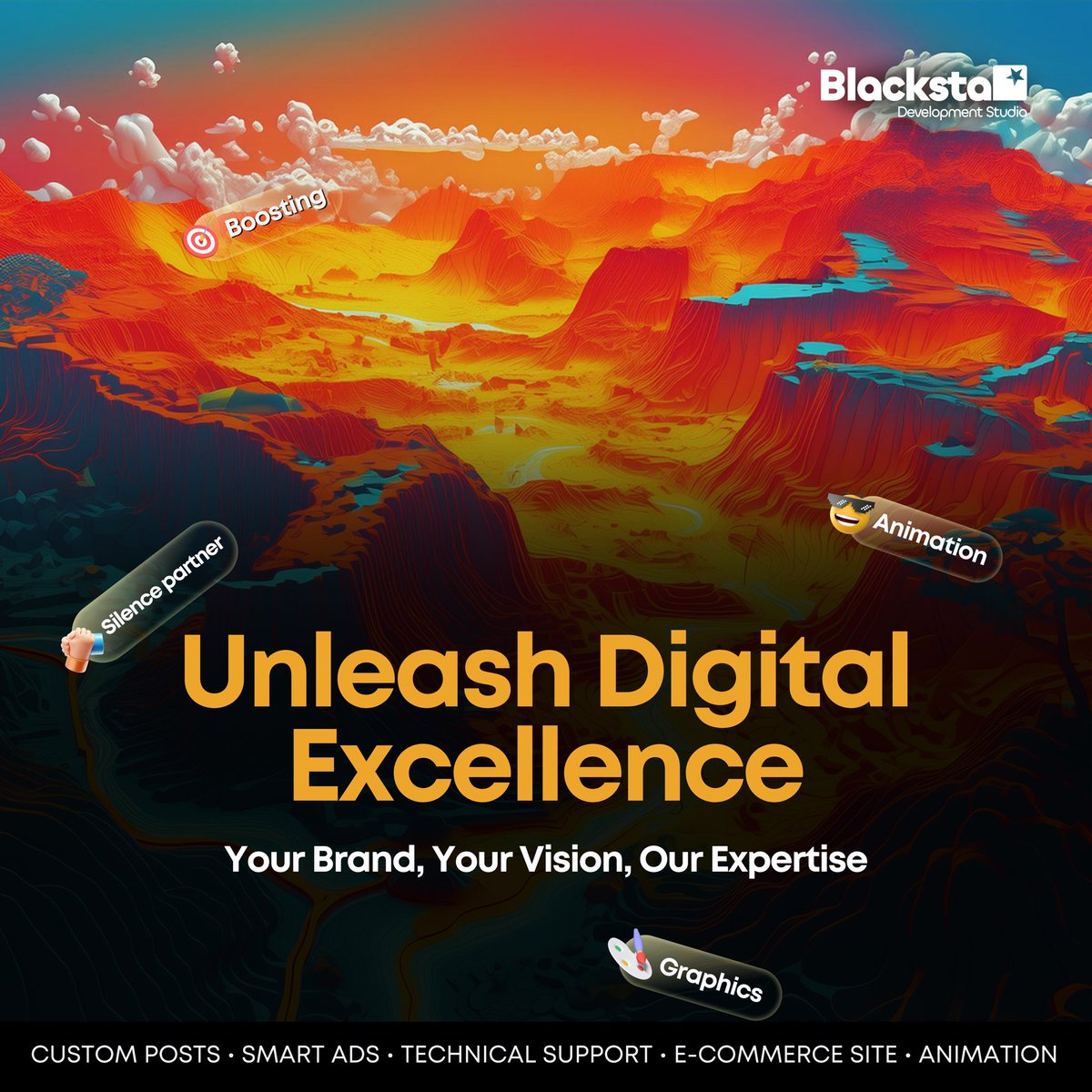 Ready to launch your brand into the digital stratosphere?   Blacksta Development Studio is your mission control. We craft exceptional digital experiences tailored to your unique vision, leveraging our expertise to ignite your online presence.

#blackstadev #digitalexcellence