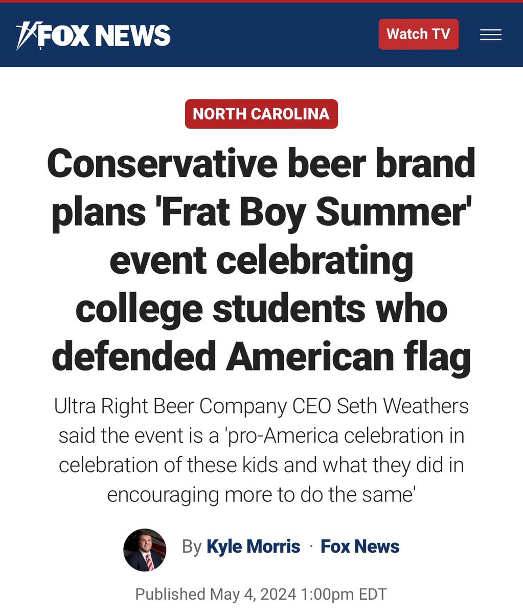 I HAVE GREAT NEWS Seth Weathers, CEO of Conservative Dad’s Ultra Right Beer, is throwing an event at the Kappa Alpha Order fraternity house at UNC-Chapel Hill on Tuesday. This is the way: Let’s reward heroism with an event dubbed the “Frat Boy Summer Kickoff.” Hey,…