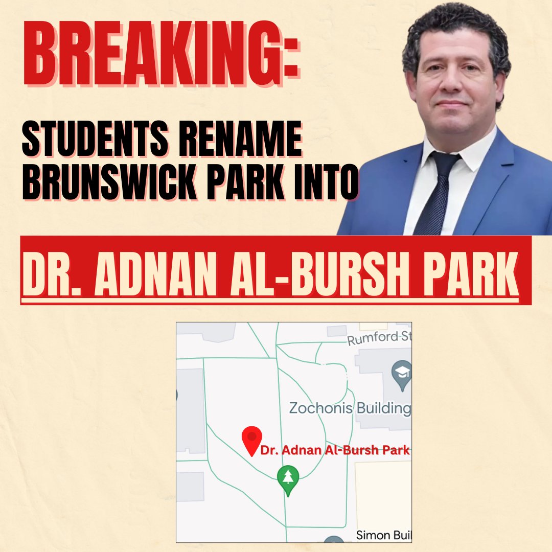 mcrleftaction's tweet image. Brunswick Park is now Dr. Adnan Al-Bursh park! In the Palestinian struggle for justice and liberation and as they face the genocidal Zionist crimes, we must honour all Palestinian martyrs, and we must remember their sacrifices. Dr. Adnan’s full story in 🧵