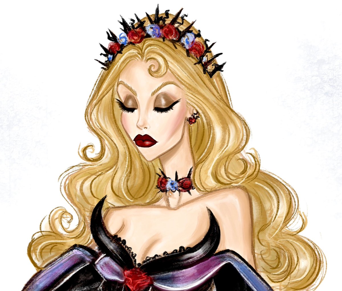 #SleepingBeauty 🌹💋 With this years #MetGala theme named ‘Sleeping Beauties: Reawakening Fashion”, I thought I would do something taking literal inspo from the title, & create a design for #PrincessAurora as if she were attending. Even though the theme isn’t fairytales, I
