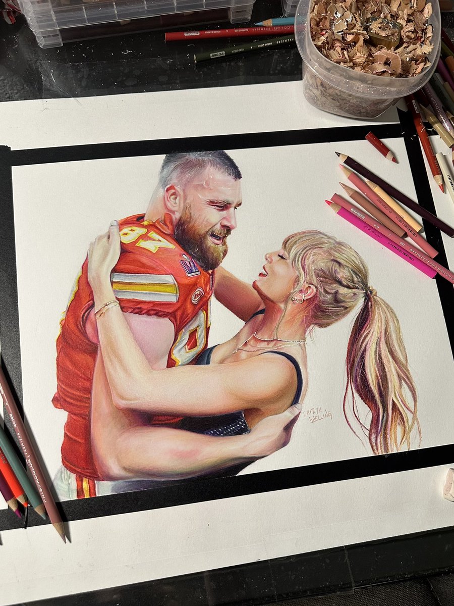 My colored pencil drawing of TnT is done, but now I need some suggestions for the perfect name! Limited edition prints of this piece will be available this coming Friday, May 10th, at 10am cst be sure to follow to get yours! #Chiefskingdom #Swiftie #TTPD #TaylorSwift