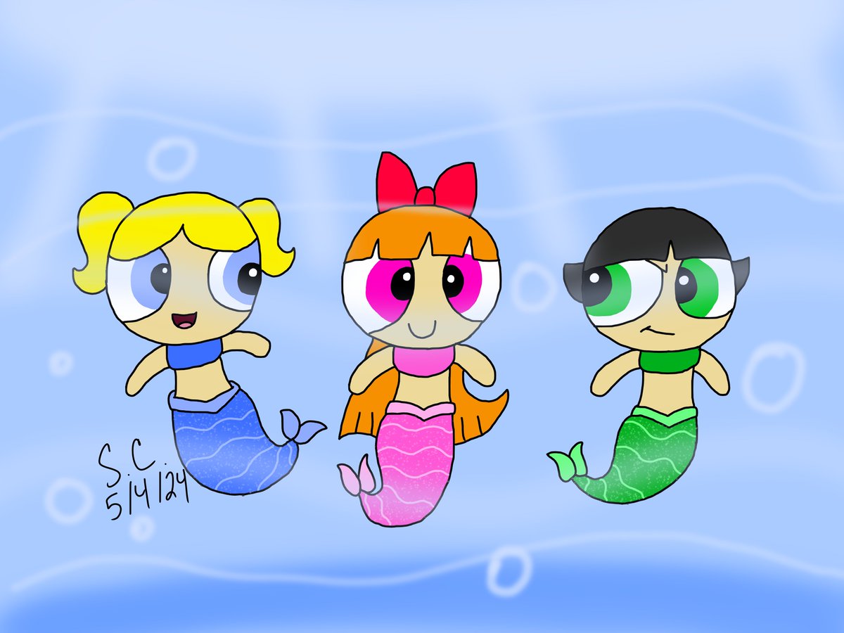 Here's day 4 of Mermay challenge the PPG are cute little mermaids 🧜‍♀️💙💚💗 

#PowerpuffGirls #mermaids #CartoonNetwork #fanart #underwater #mermay2024 #mermay #day4 #mermaychallenge