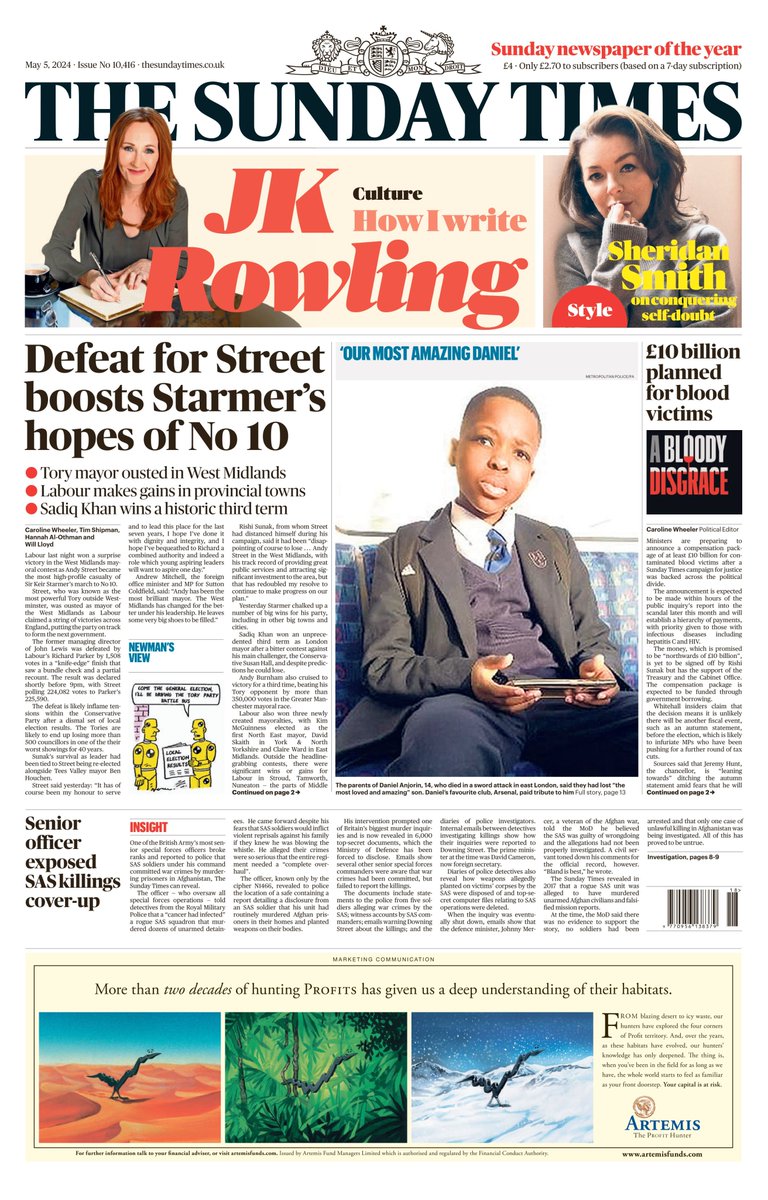 The Sunday Times: Defeat for Street boosts Starmer’s hopes of No 10 #TomorrowsPapersToday