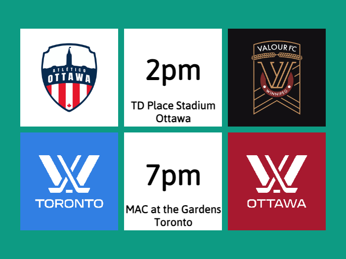 📅GAMEDAY / JOUR DE MATCH📅 ⚽️ @atletiOttawa at 2pm (Home from @TD_Place Stadium) 🏒 @PWHL_Ottawa at 7pm (Away at MAC at the Gardens) #ForOttawa #PourOttawa #PWHLOttawa #OttawaAlert