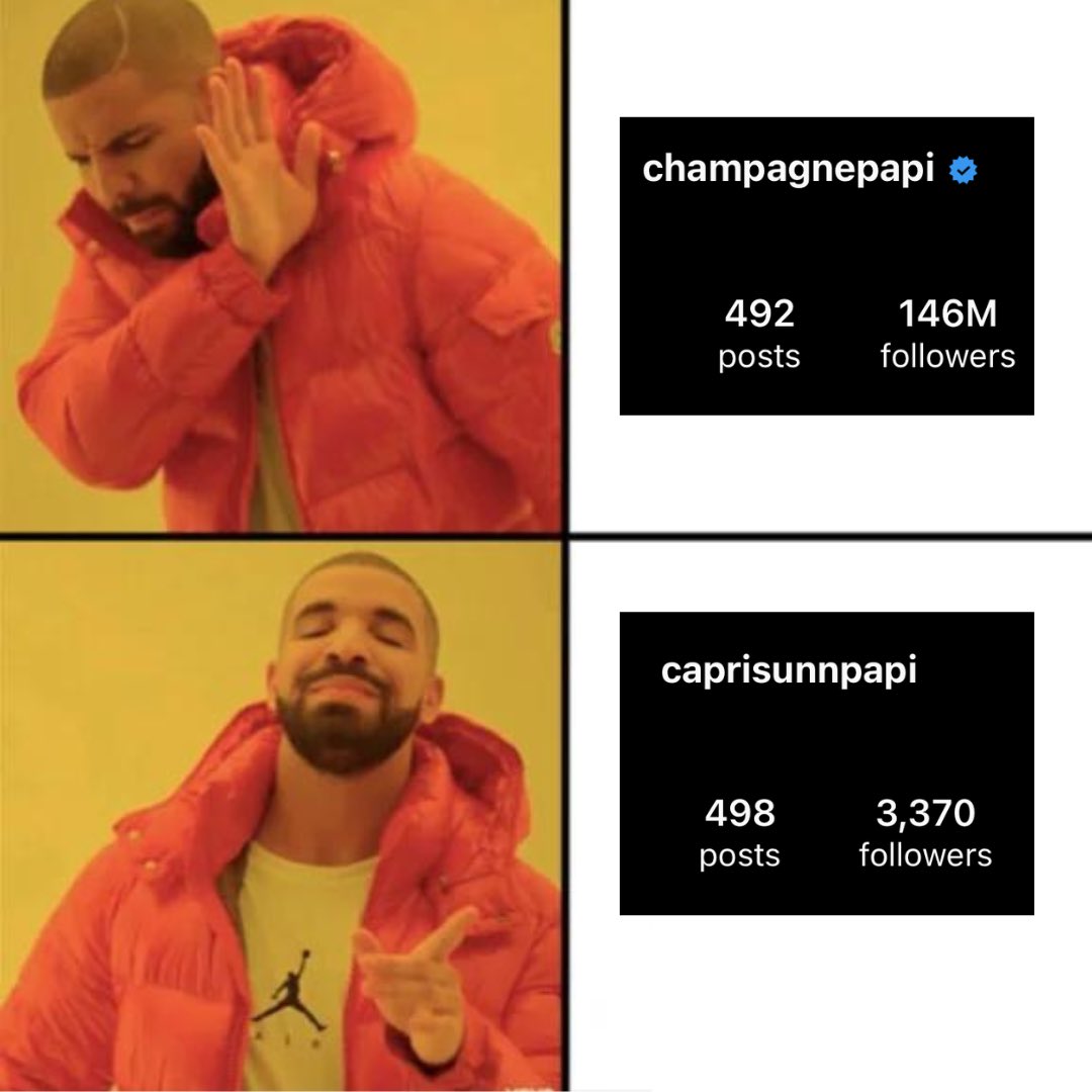 My username CapriSunnPapi comes from Drakes instagram handle ChampagnePapi. 

I thought it was so cringe that I made my username to mock his username. 🤣