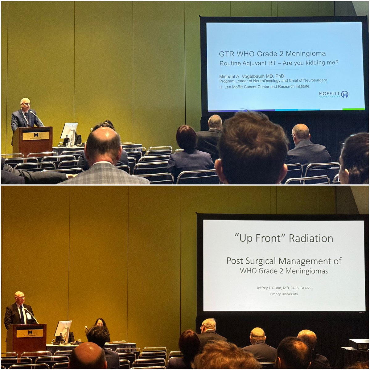 Gloves came off in this afternoon’s debate on treatment of grade 2 meningiomas at the #AANS2024. Great points made by both @DrVogelbaum & Dr. Olson. Looking forward to the results of the upcoming BN003 & ROAM clinical trials soon! @NSTumorSection @EmoryNeurosurg @MoffittNews