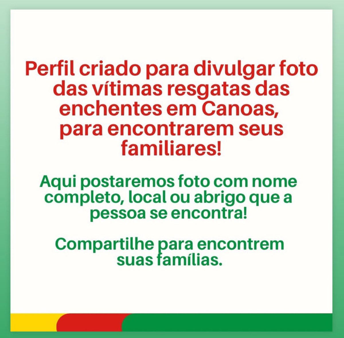 INFORMAÇÕES SOBRE RESGATES EM CANOAS - Conta criada pra divulgar a lista de vítimas JÁ RESGATADAS para encontrarem seus familiares instagram.com/tosalvocanoas?… @ tosalvocanoas