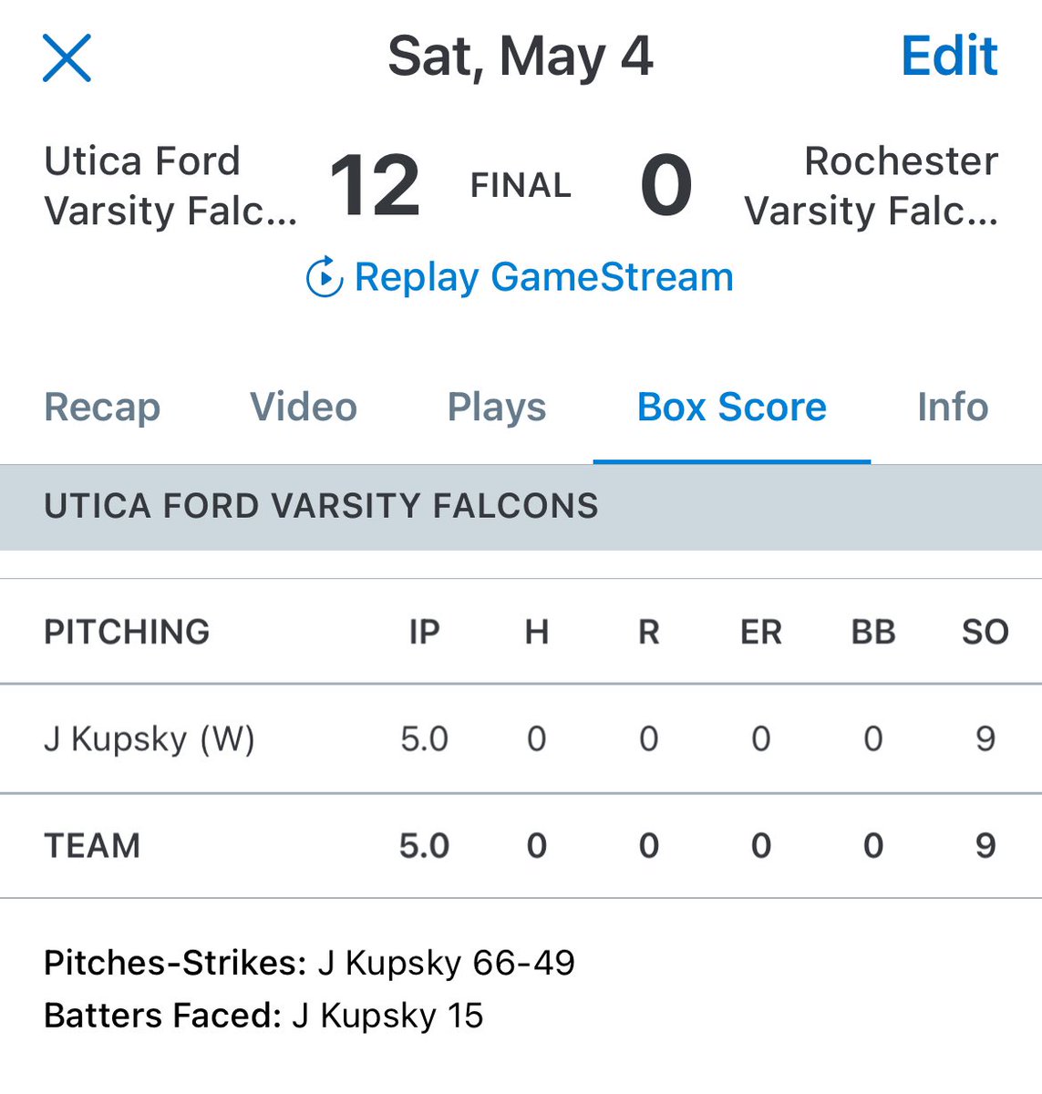 I threw a ⭐️ PERFECT GAME ⭐️ today with my awesome catcher <a href="/hill_addison24/">Addison Hill</a> calling pitches!🔥Ford’s defense was solid and bats were on fire. Go falcons ❤️<a href="/jlobdell24mlb/">James Lobdell</a> <a href="/SoftballCleary/">ClearyCougarSoftball</a> <a href="/Batbusters_Hill/">MI Batbusters 18u Hill</a>